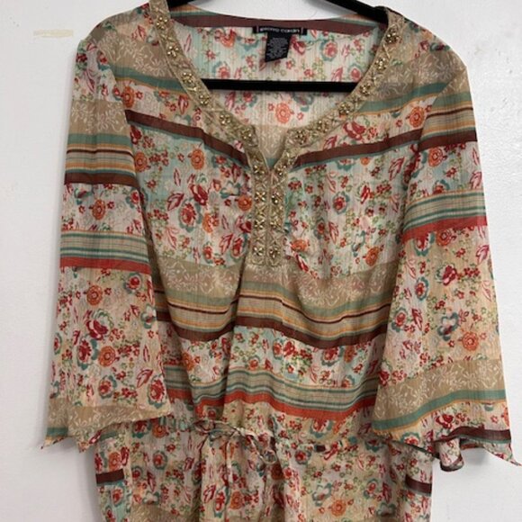 Pierre Cardin Tunic Sequin Top Sheer Floral Design Size XL - Picture 1 of 2